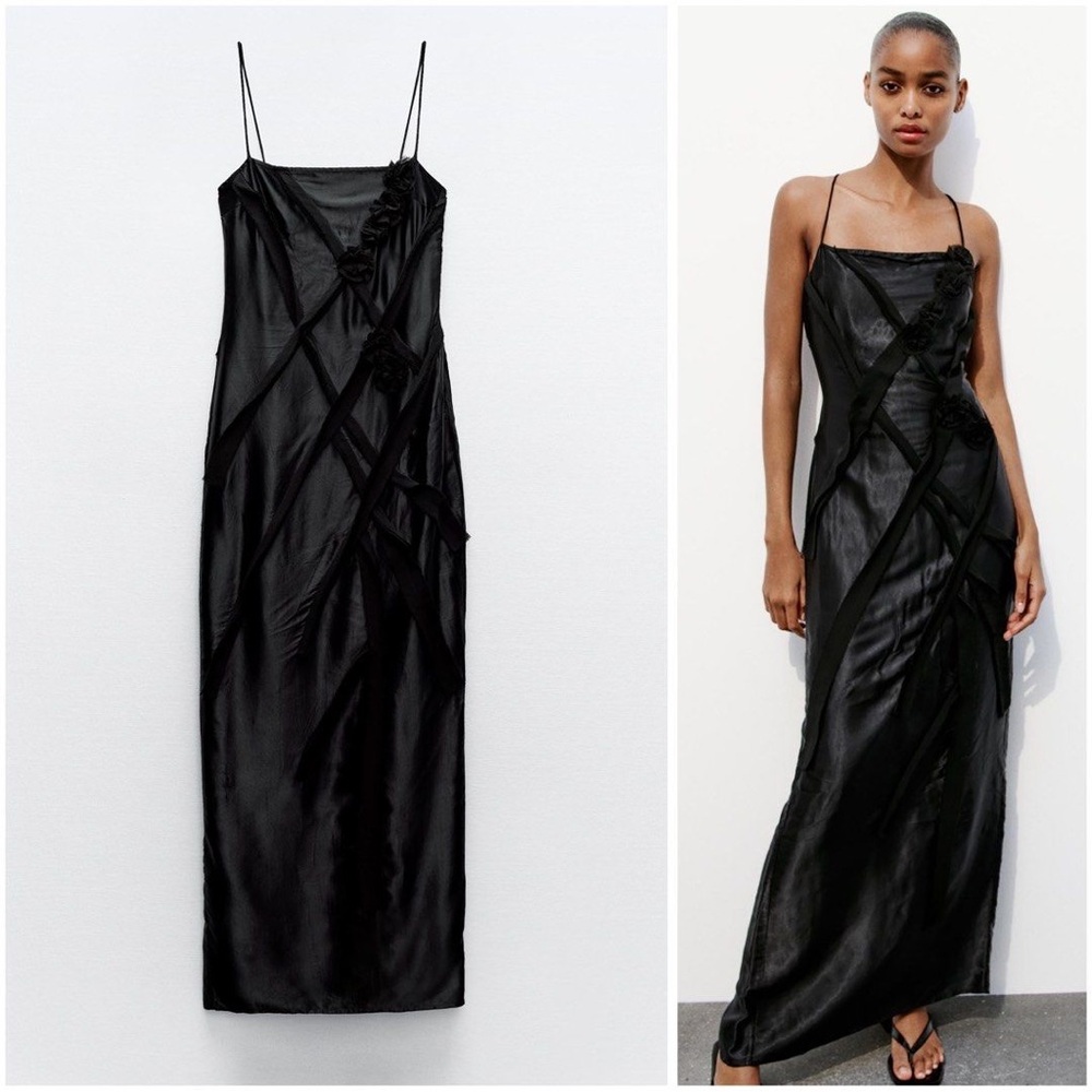 Zara floral raised appliqué satin effect dress - Picture 6 of 10